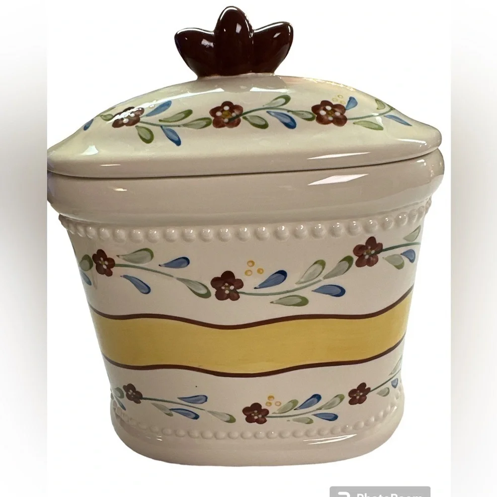 Biscotti Ceramic Cookie Jar Handmade for Nonni’s Floral Painted Ceramic w/Lid